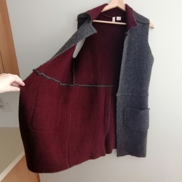Anthropologie Moth Morris Wool Sleeveless Duster Vest Gray Maroon XS/S - Picture 6 of 17